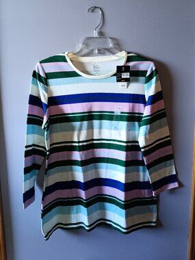 New Kim Rogers 3/4 sleeve striped Crew Neck